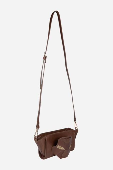 Buy Econock Studio Brown Embroidery, Zari Leather Threadwork Wristlet Bag Buy_Econock Studio_Brown Embroidery, Zari Leather Threadwork Wristlet Bag