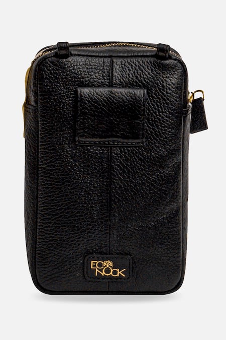 Shop_Econock Studio_Black Embroidery Leather 3d Thigh Bag _at_Aza_Fashions