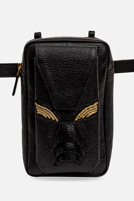 Econock Studio_Black Embroidery Leather 3d Thigh Bag _Online_at_Aza_Fashions