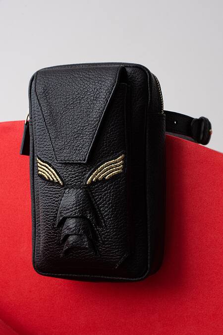 Buy_Econock Studio_Black Embroidery Leather 3d Thigh Bag _Online_at_Aza_Fashions