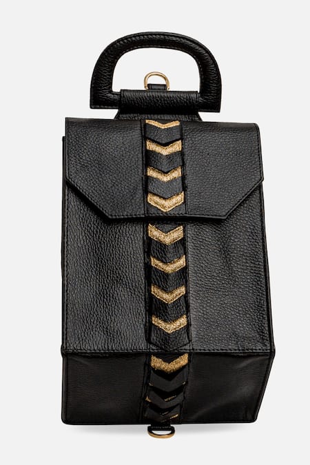 Buy_Econock Studio_Black Patchwork, Embroidery Leather Satchel Bag _Online_at_Aza_Fashions