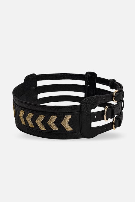 Econock Studio Black Embroidery Leather Broad Belt Online at Aza Fashions Econock Studio_Black Embroidery Leather Broad Belt _Online_at_Aza_Fashions