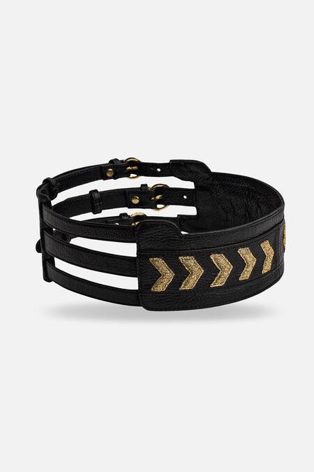 Buy Econock Studio Black Embroidery Leather Broad Belt Online at Aza Fashions Buy_Econock Studio_Black Embroidery Leather Broad Belt _Online_at_Aza_Fashions