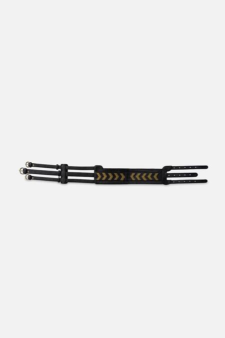 Shop Econock Studio Black Embroidery Leather Broad Belt Online at Aza Fashions Shop_Econock Studio_Black Embroidery Leather Broad Belt _Online_at_Aza_Fashions