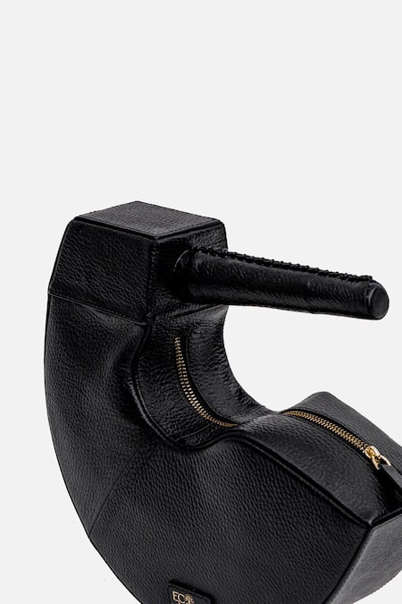 Shop_Econock Studio_Black Patchwork, Embroidery Leather Curved Clutch With 