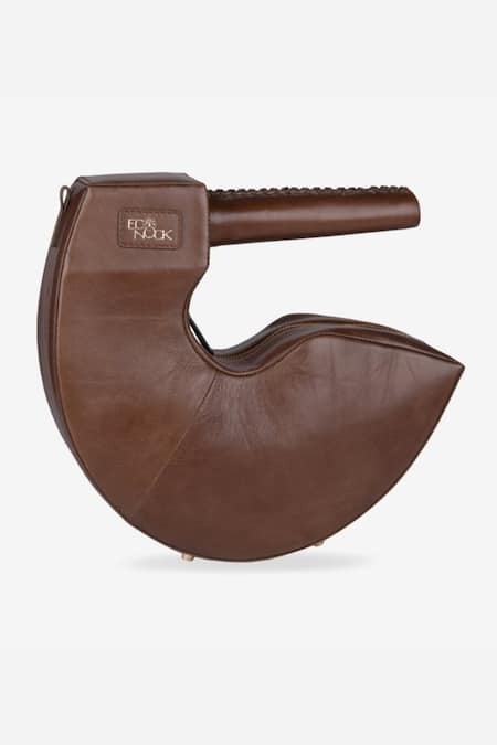 Shop_Econock Studio_Brown Patchwork, Embroidery 3d Leather Clutch _Online_at_Aza_Fashions