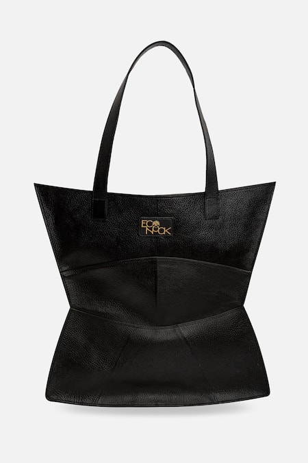 Buy_Econock Studio_Black Patchwork, Embroidery 3d Leather Tote Bag _Online_at_Aza_Fashions