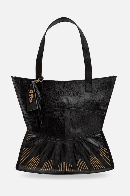 Shop_Econock Studio_Black Patchwork, Embroidery 3d Leather Tote Bag 