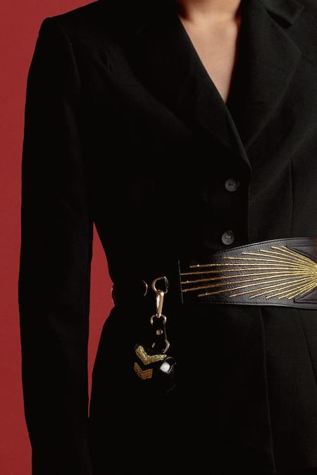 Econock Studio Black Embroidered Leather Belt 