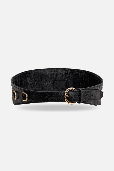 Econock Studio_Black Embroidery Leather Belt _Online_at_Aza_Fashions