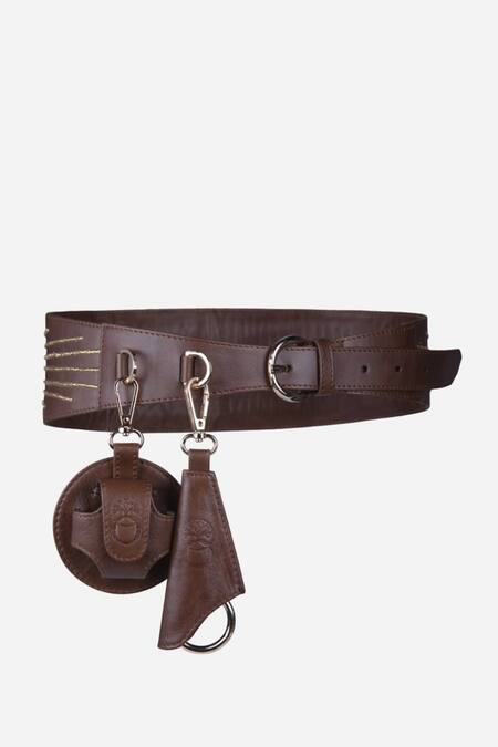 Shop_Econock Studio_Brown Embroidery Leather Sunburst Belt _Online_at_Aza_Fashions