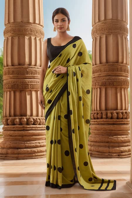 Samyukta Singhania Polka Pattern Yellow Cotton Saree 