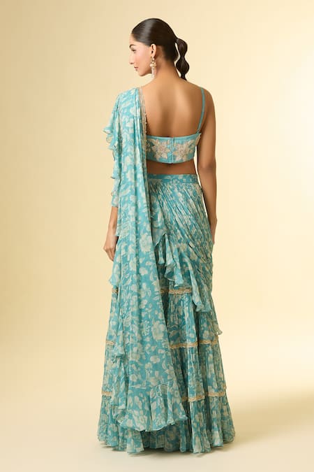 Paulmi And Harsh Floral Vine Print Pre-Draped Lehenga Saree 