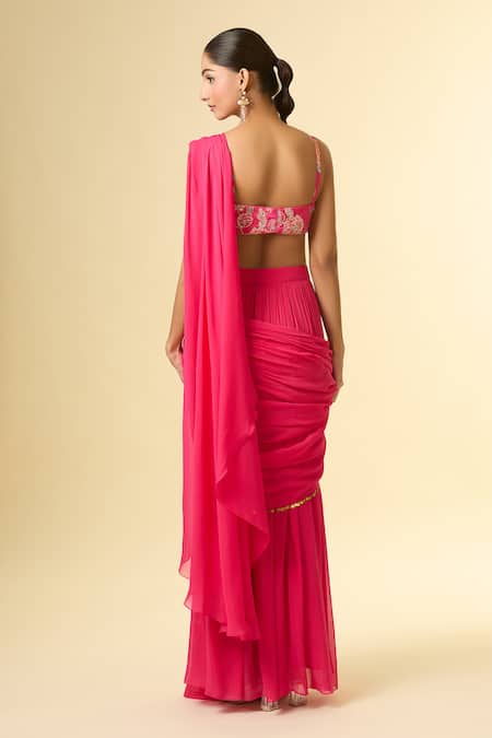 Paulmi And Harsh Floral Sequin Embroidered Pre-Draped Saree 