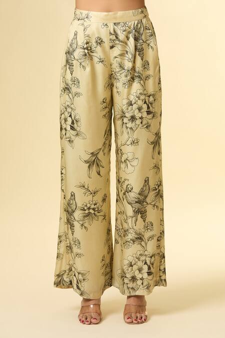 Shop Paulmi And Harsh Beige Cotton Tassels Mandarin Collar Flower Printed Kurta Pant Set Online at Aza Fashions Shop_Paulmi And Harsh_Beige Cotton Tassels Mandarin Collar Flower Printed Kurta Pant Set_Online_at_Aza_Fashions