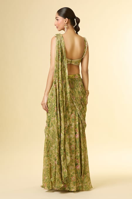 Paulmi And Harsh Floral Print Pleated Skirt Saree Set 