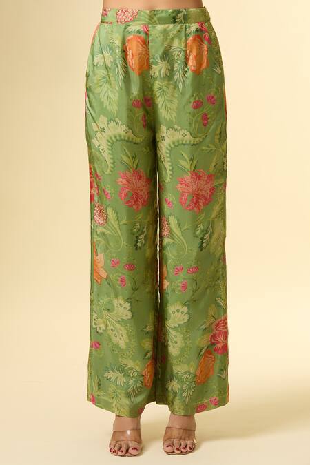 Paulmi And Harsh Green Cotton Embroidery Collared Floral Print Shirt And Pant Set at Aza Fashions Paulmi And Harsh_Green Cotton Embroidery Collared Floral Print Shirt And Pant Set_at_Aza_Fashions