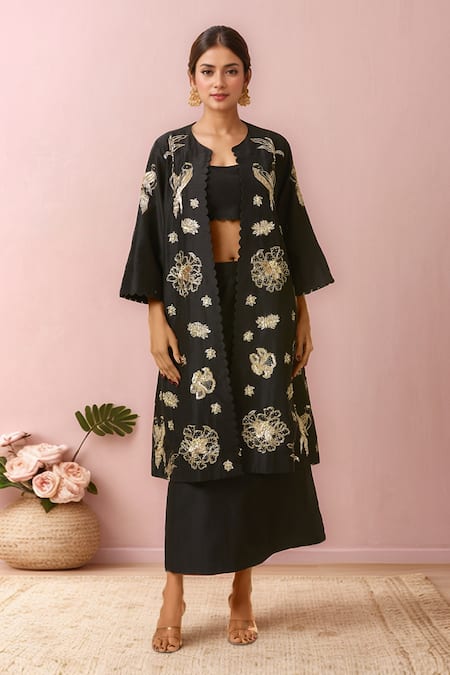 Paulmi and Harsh Bird Embroidered Jacket Skirt Set 