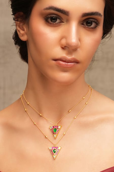 Joules By Radhika Gold Triangle Layered Pendant Necklace 