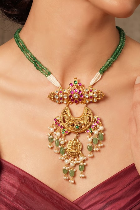 Joules By Radhika Gold Finish Half Crescent Pendant Necklace