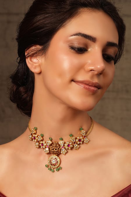 Joules By Radhika Multicolor Stone Beaded Pendant Choker 