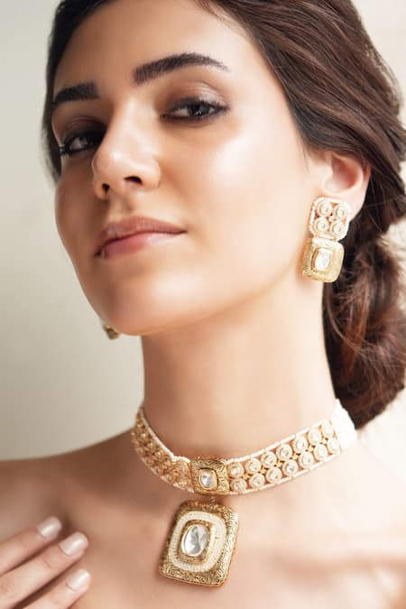 Joules by Radhika Gold Stone Studded Choker & Earrings Set 