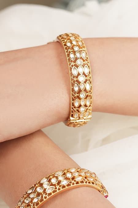 Shop_Joules By Radhika_Gold Plated Polki Stone Embellished Kada Set _at_Aza_Fashions