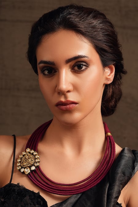 Joules By Radhika Maroon Thread And Polki Necklace