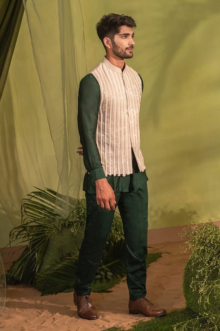 Runit Gupta Pearl Embroidered Dori Stripe Nehru Jacket 