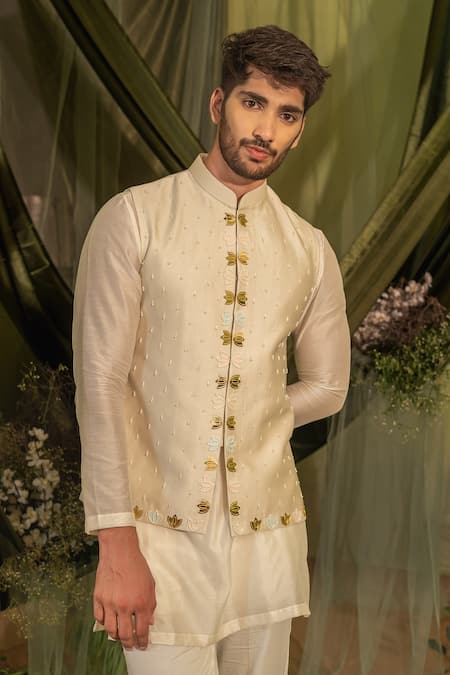 Runit Gupta Lotus Motifs Embroidered Nehru Jacket 