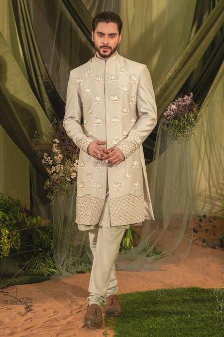 Runit Gupta Lotus Embroidered Sherwani Set 