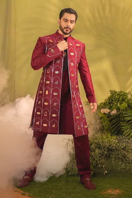 Runit Gupta Mughal Jaal Embroidered Sherwani Set 