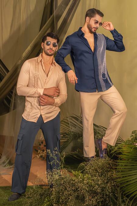 Buy_Runit Gupta_Pink Silk Cut Work Geometric Linear Cutpipe Embroidered Shirt _Online_at_Aza_Fashions