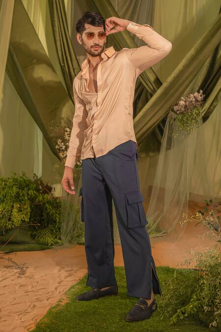 Shop_Runit Gupta_Pink Silk Cut Work Geometric Linear Cutpipe Embroidered Shirt _Online_at_Aza_Fashions