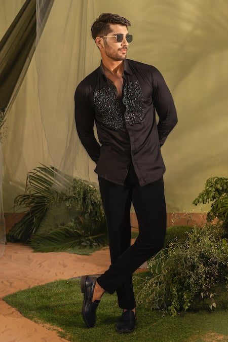 Runit Gupta Abstract Cutpipe Embroidered Shirt 