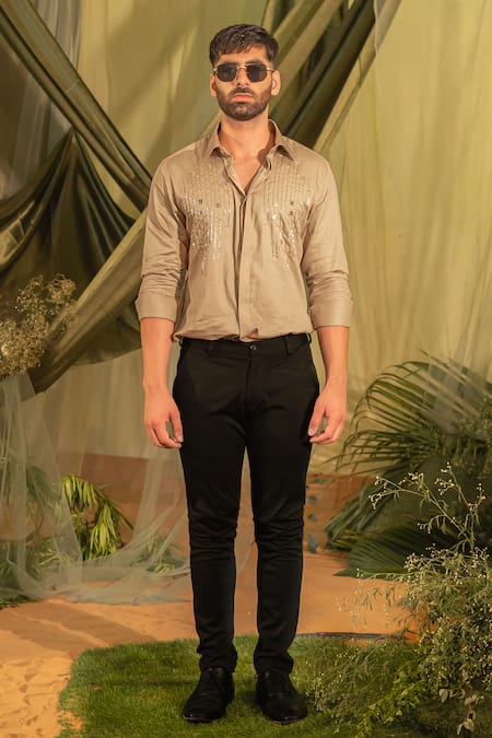 Runit Gupta Geometric Cutpipe Embroidered Shirt 