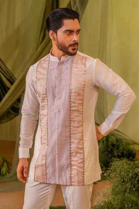 Buy_Runit Gupta_Multi Color Chanderi Silk, Velvet Multicolored Patchwork Kurta And Pant Set 