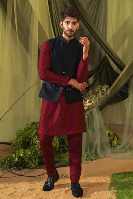 Runit Gupta Plain Long Kurta & Pant Set 