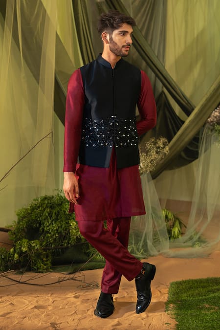 Runit Gupta Black Cutdana Embroidered Bundi 