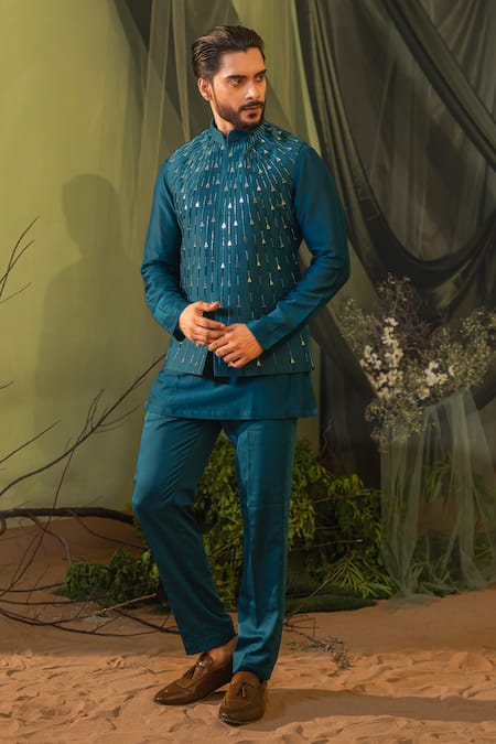 Runit Gupta Cobalt Blue Kurta & Pant Set 