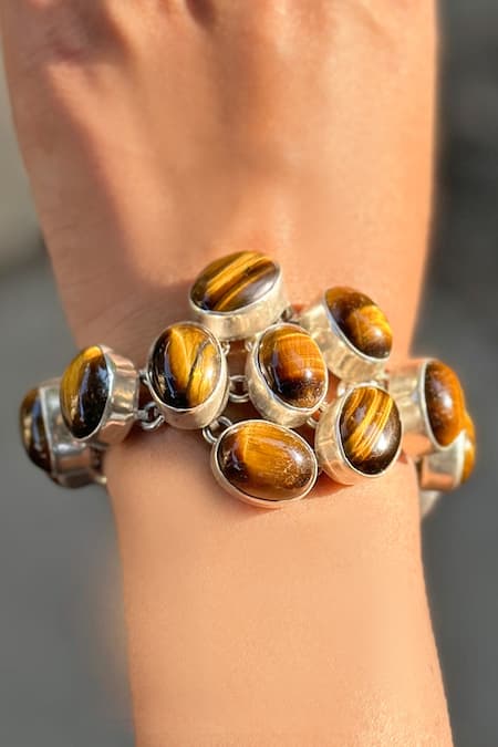 Anuka Jewels Brown Stones Gold Tiger Eye Bracelet 