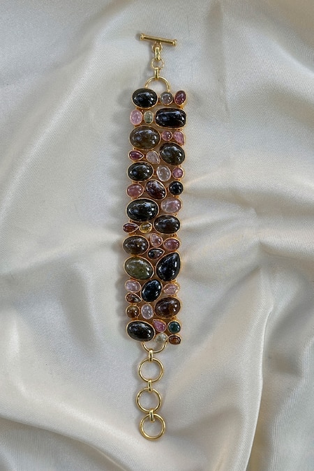 Shop Anuka Jewels Multi Color Stones Gold Tourmaline Cluster Bracelet at Aza Fashions Shop_Anuka Jewels_Multi Color Stones Gold Tourmaline Cluster Bracelet _at_Aza_Fashions