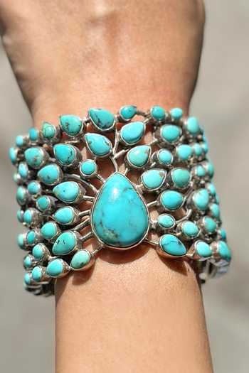 Buy Anuka Jewels Turquoise Stones Leaf Carved Cuff Bracelet at Aza Fashions Buy_Anuka Jewels_Turquoise Stones Leaf Carved Cuff Bracelet _at_Aza_Fashions