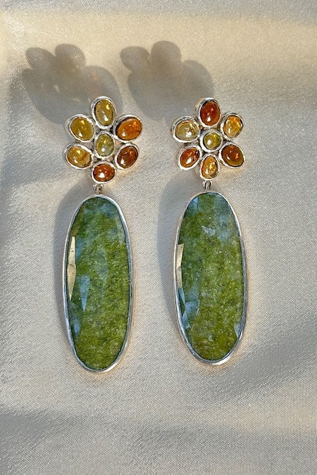 Shop Anuka Jewels Multi Color Crystals, Stones Quartz Danglers at Aza Fashions Shop_Anuka Jewels_Multi Color Crystals, Stones Quartz Danglers _at_Aza_Fashions