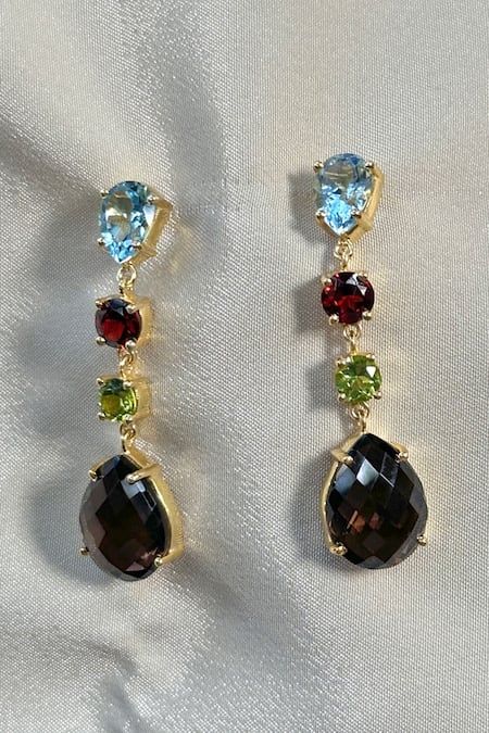 Shop Anuka Jewels Multi Color Stones Embellished Danglers at Aza Fashions Shop_Anuka Jewels_Multi Color Stones Embellished Danglers _at_Aza_Fashions