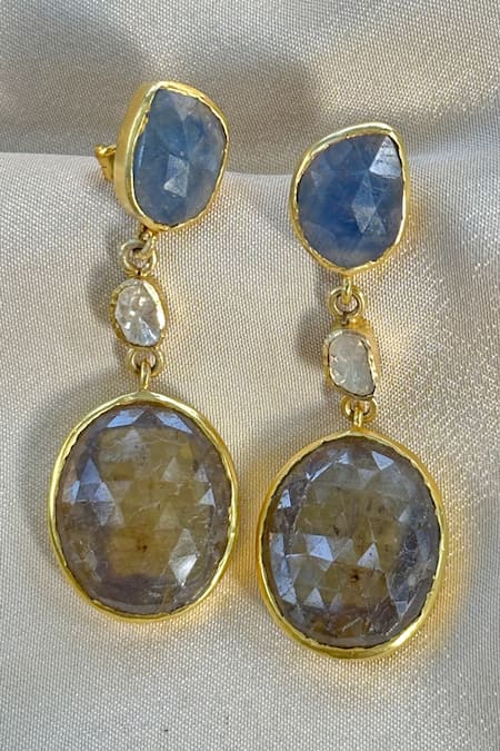 Shop Anuka Jewels Multi Color Stones Sapphire Danglers at Aza Fashions Shop_Anuka Jewels_Multi Color Stones Sapphire Danglers _at_Aza_Fashions