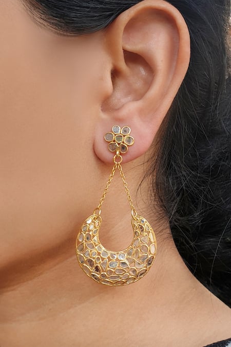 Anuka Jewels Gold Plated Diamonds, Piping, Zari Polki Chandbalis 