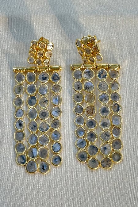 Shop Anuka Jewels Gold Plated Imitation Diamonds Polki And Designer Earrings at Aza Fashions Shop_Anuka Jewels_Gold Plated Imitation Diamonds Polki And Designer Earrings _at_Aza_Fashions