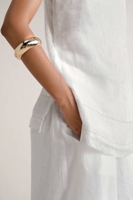 Ituvana_White Linen V-neck Camisole Top And Wide Legged Pant Set _Online_at_Aza_Fashions