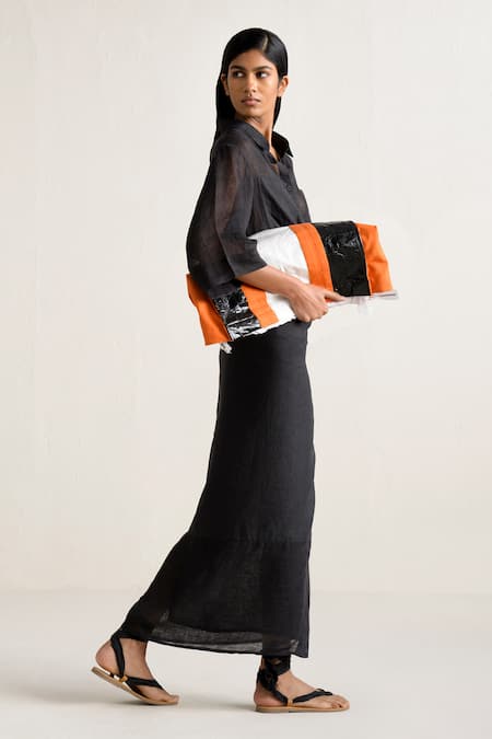 Buy Ituvana Black Linen Collared Shirt And Wrap Around Skirt Set Online at Aza Fashions Buy_Ituvana_Black Linen Collared Shirt And Wrap Around Skirt Set _Online_at_Aza_Fashions